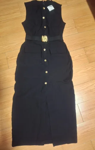 Vestido Negro Zara Botones Dorados Talla M