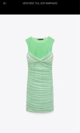 Vestido Tul Estampado Verde Talla M