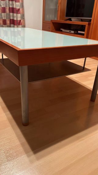 Mesa de centro salón cristal y madera