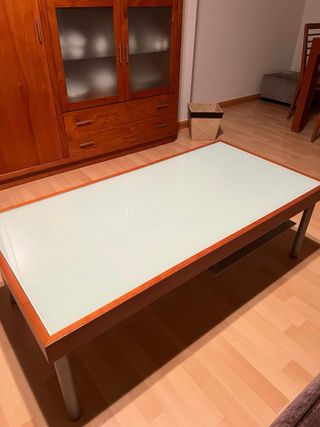 Mesa de centro salón cristal y madera