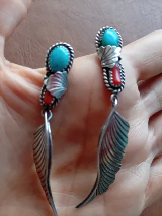 Pendientes Plata Navajo Turquesa Coral