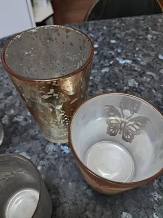 Lote 8 Portavelas Cristal Plateado y Dorado