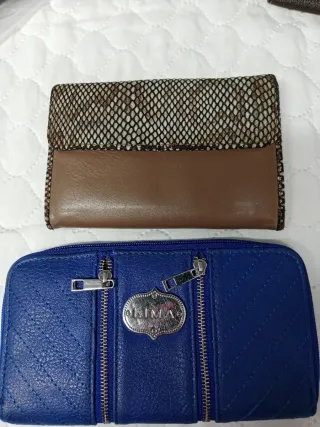 2 Monederos Piel Mujer Azul y Marrón