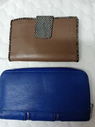 2 Monederos Piel Mujer Azul y Marrón