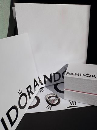 Anillo Pandora Corazón Rosa y Plata