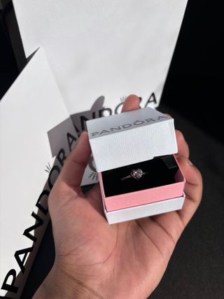 Anillo Pandora Corazón Rosa y Plata