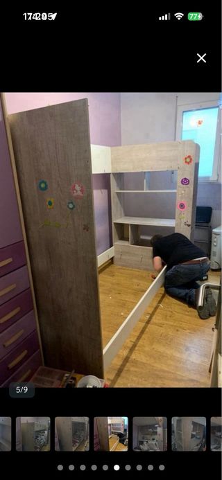 Ocasión. Litera alta con escritorio y estantes