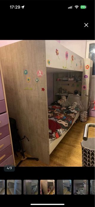 Ocasión. Litera alta con escritorio y estantes