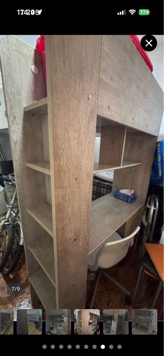 Ocasión. Litera alta con escritorio y estantes