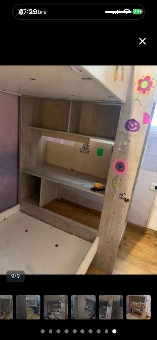 Ocasión. Litera alta con escritorio y estantes