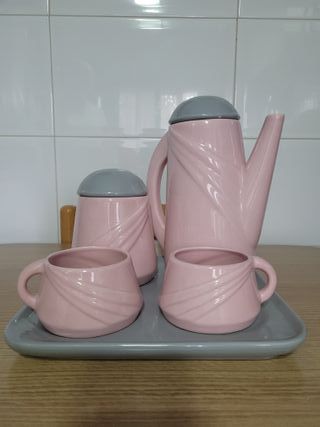 Juego café vintage rosa cerámica