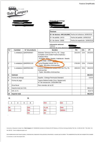 Colchón infantil delantero VW T5