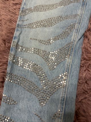Jeans Mom Fit con Strass Argento