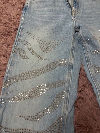 Jeans Mom Fit con Strass Argento