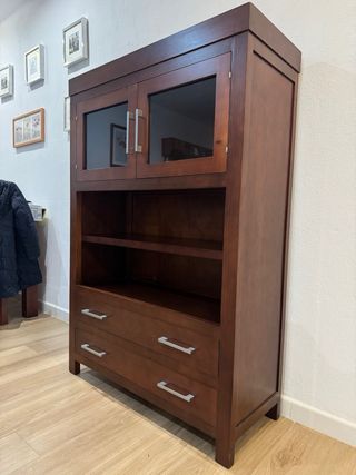Mueble Vitrina Salón Madera y Cristal