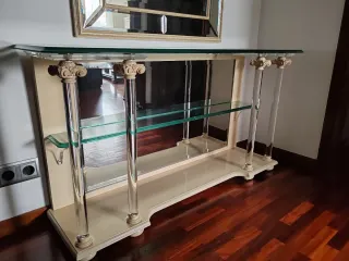 Mueble recibidor cristal, madera y metacrilato.