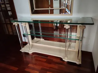 Mueble recibidor cristal, madera y metacrilato.