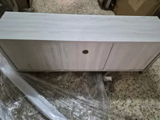 Mueble TV rústico madera y cristal