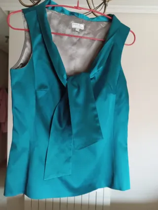 Blusa chaleco raso turquesa