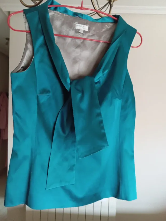 Blusa chaleco raso turquesa