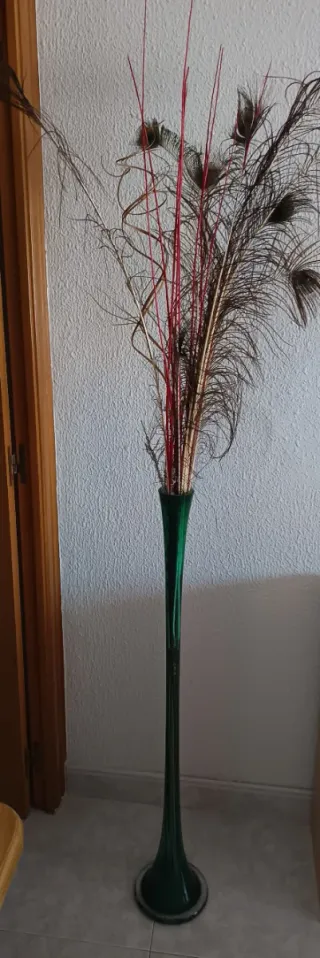 Jarrón de suelo de cristal verde