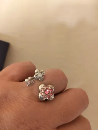 Anillo Swarovski Trébol Rosa y Blanco