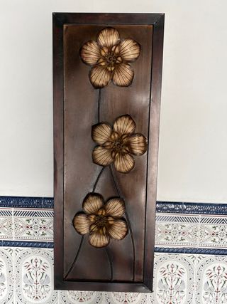 Cuadro Decorativo Flores Metal Marrón Dorado