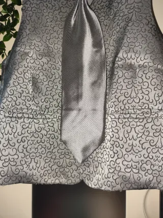 Chaleco y corbatón de novio plateado