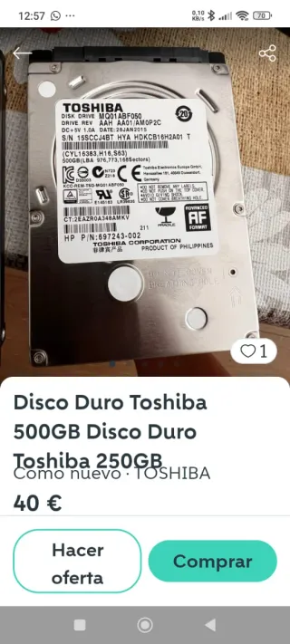 Disco Duro Toshiba 1TB