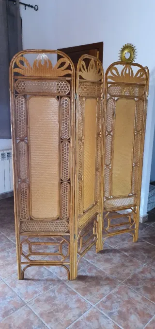 Biombo Oriental Lujo Bambú y Ratán