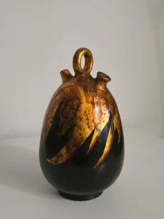 Jarrón Cerámica Artística Negro y Dorado