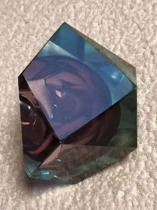 CENICERO CRISTAL MURANO AZUL TURQUESA FACETADO