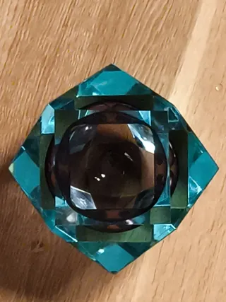 CENICERO CRISTAL MURANO AZUL TURQUESA FACETADO