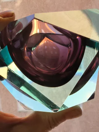 CENICERO CRISTAL MURANO AZUL TURQUESA FACETADO