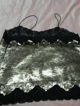 Top Verano Lentejuelas Negro Dorado