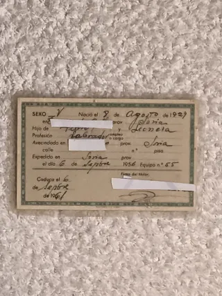 DNI ESPAÑOL ANTIGUO EN VERDE AÑO 1951