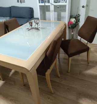 Mesa Comedor Cristal y Madera Extensible