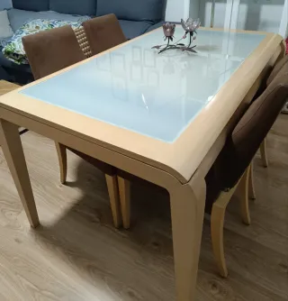 Mesa Comedor Cristal y Madera Extensible