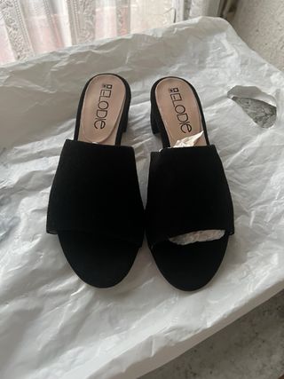 Sandalias Mules Tacón Cómodo Piel Talla 36