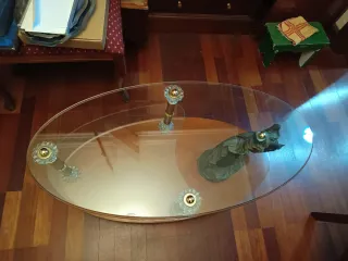 Mesa Vintage Cabeza Caballo Cristal y Madera