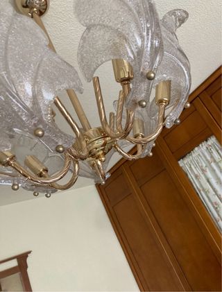 Lámpara Techo Hojas Cristal Dorada