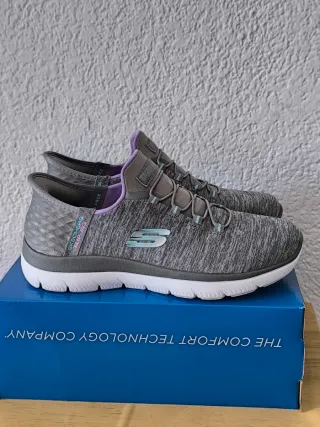 Zapatillas Skechers Slip-Ins Mujer Gris Púrpura