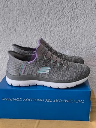 Zapatillas Skechers Slip-Ins Mujer Gris Púrpura