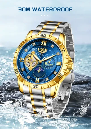 Reloj LIGE Automático Hombre Azul Dorado