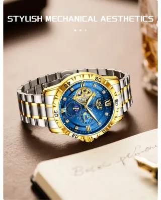 Reloj LIGE Automático Hombre Azul Dorado