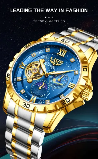 Reloj LIGE Automático Hombre Azul Dorado