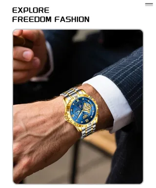 Reloj LIGE Automático Hombre Azul Dorado