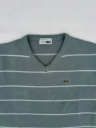 Jersey Lacoste Rayas Cuello Pico Verde