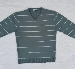 Jersey Lacoste Rayas Cuello Pico Verde