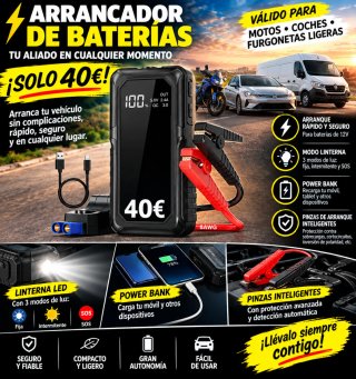 Arrancador de Batería para Motos, Coches